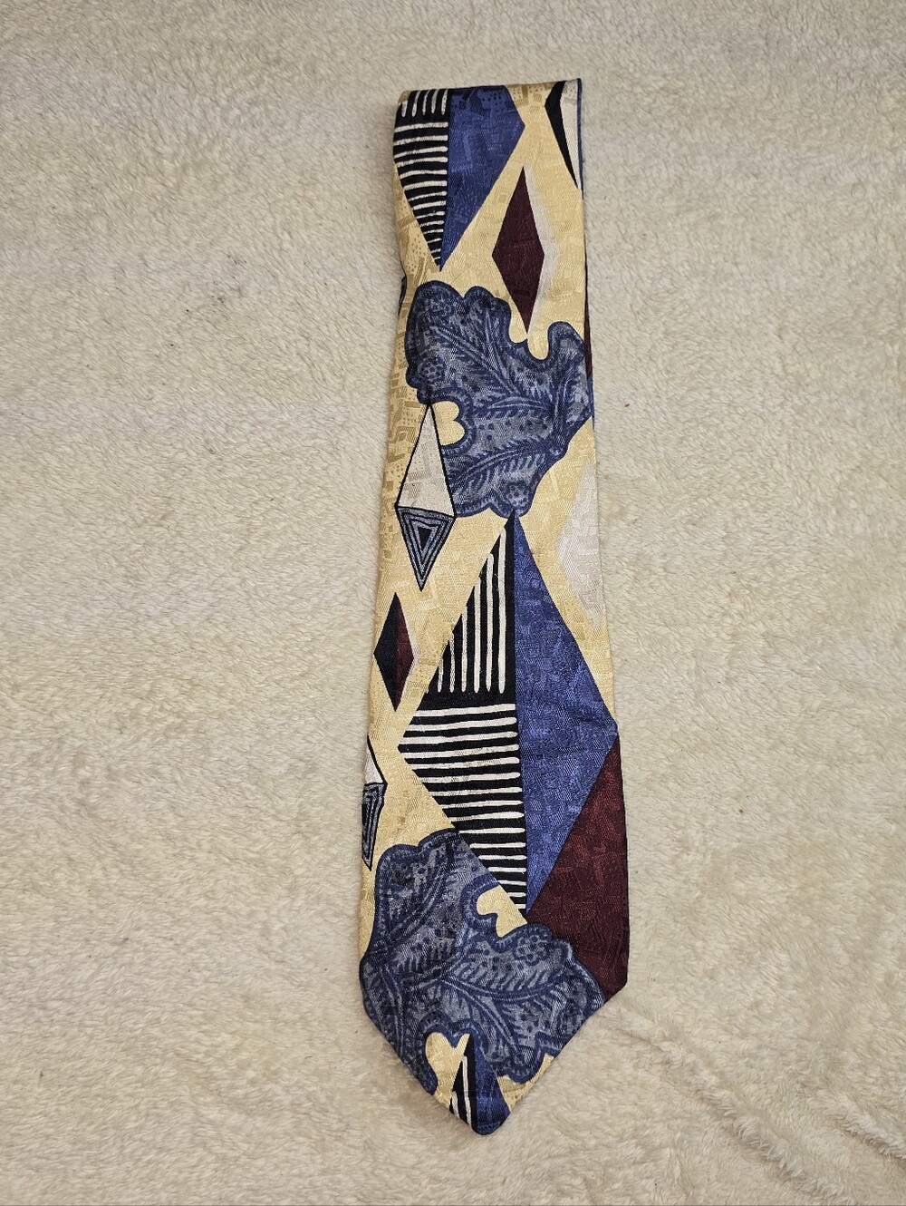 Keith Daniels Vintage Tie 100% Silk Abstract Design Black Brown Red White Blue